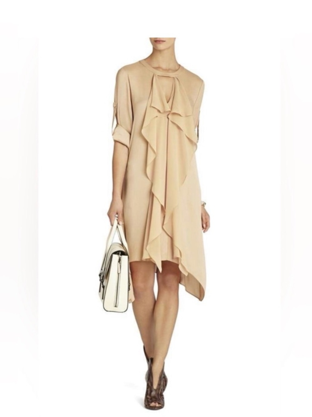 BCBGMaxAzria Silk Cream Long Sleeve Dress